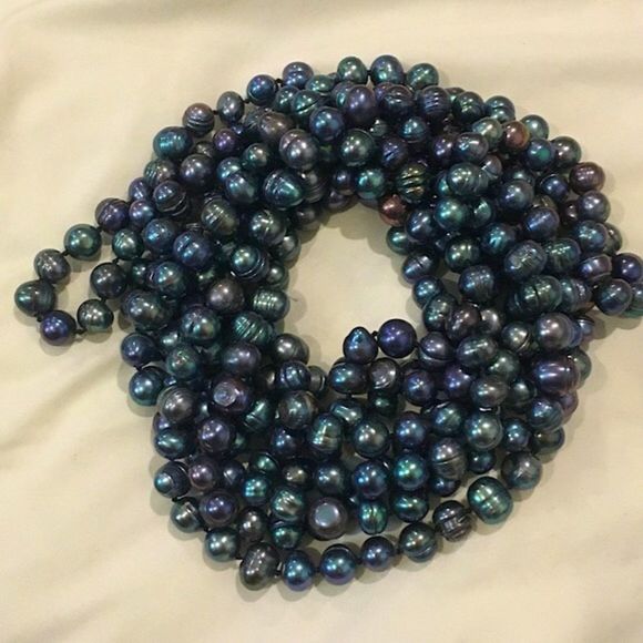 Vintage Peacock Pearls Necklace Endless Strand 99 inches Long - Picture 4 of 12